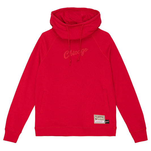 Ladies Chicago Bulls Mitchell & Ness Funnel Neck Hooded Sweatshirt in red - front view