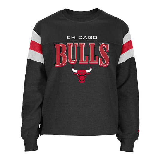 Ladies Chicago Bulls New Era Throwback Striped Crewneck Sweatshirt - front view