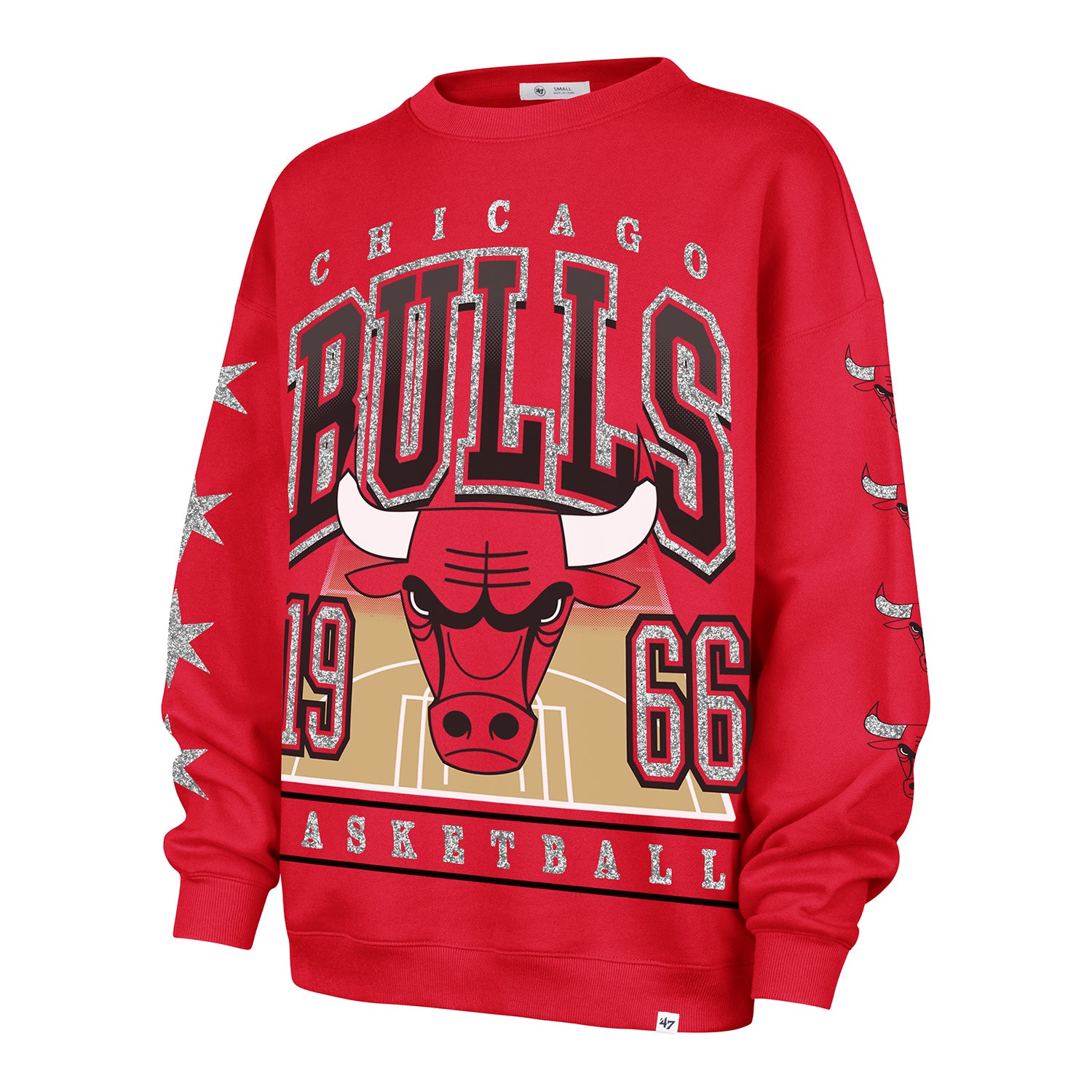 Ladies Chicago Bulls ’47 Brand Oversized Go Big Crewneck Sweatshirt in Red - Front View