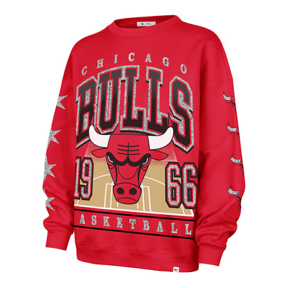 Ladies Chicago Bulls ’47 Brand Oversized Go Big Crewneck Sweatshirt in Red - Front View