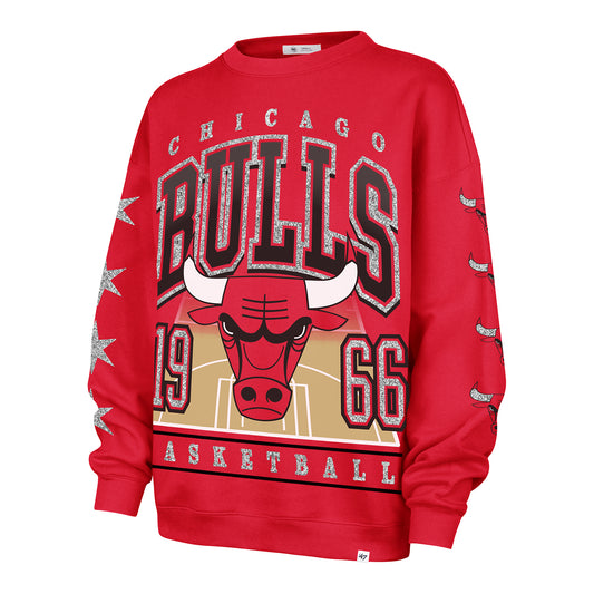 Ladies Chicago Bulls ’47 Brand Oversized Go Big Crewneck Sweatshirt in Red - Front View