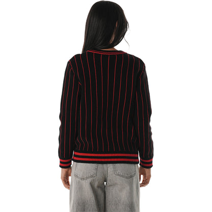 Ladies Chicago Bulls Wild Collective Stripe V-Neck Crew in Black - Back View