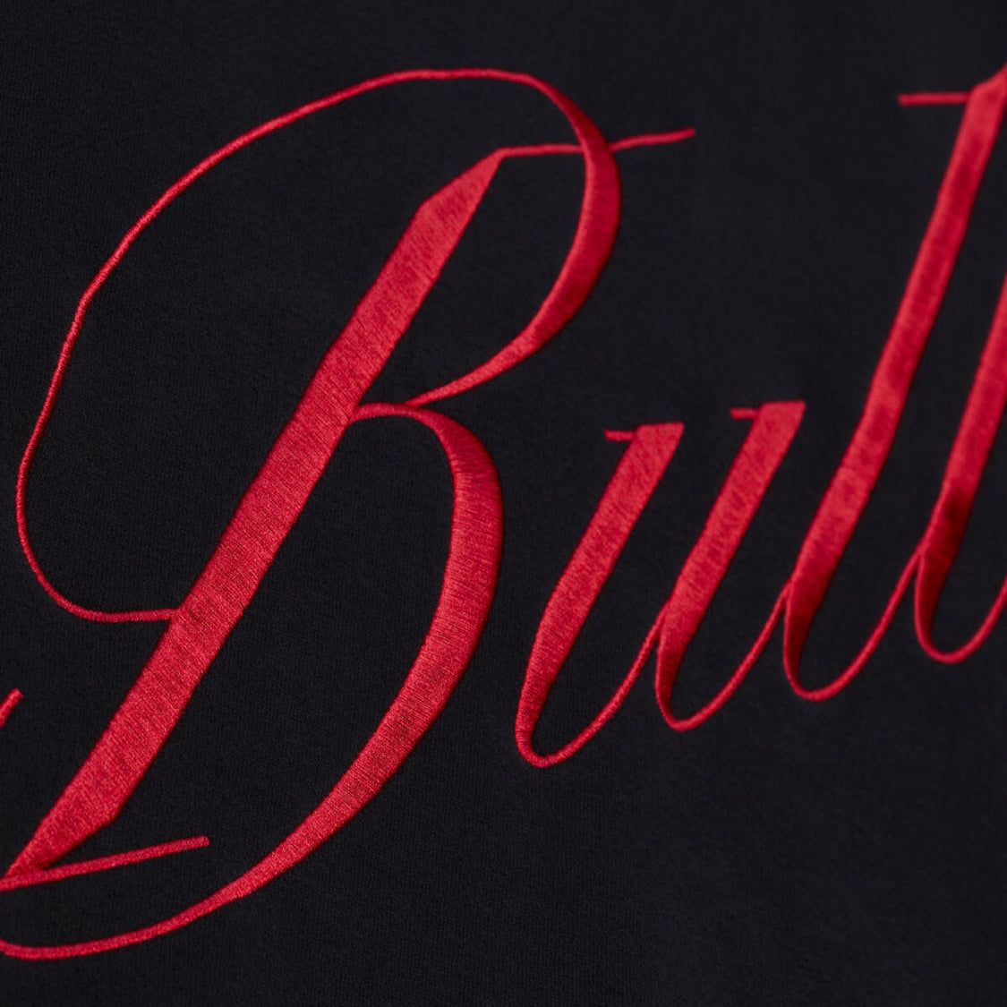 Ladies Chicago Bulls Mitchell & Ness Script Lightweight Crewneck in Black - Front Detail View