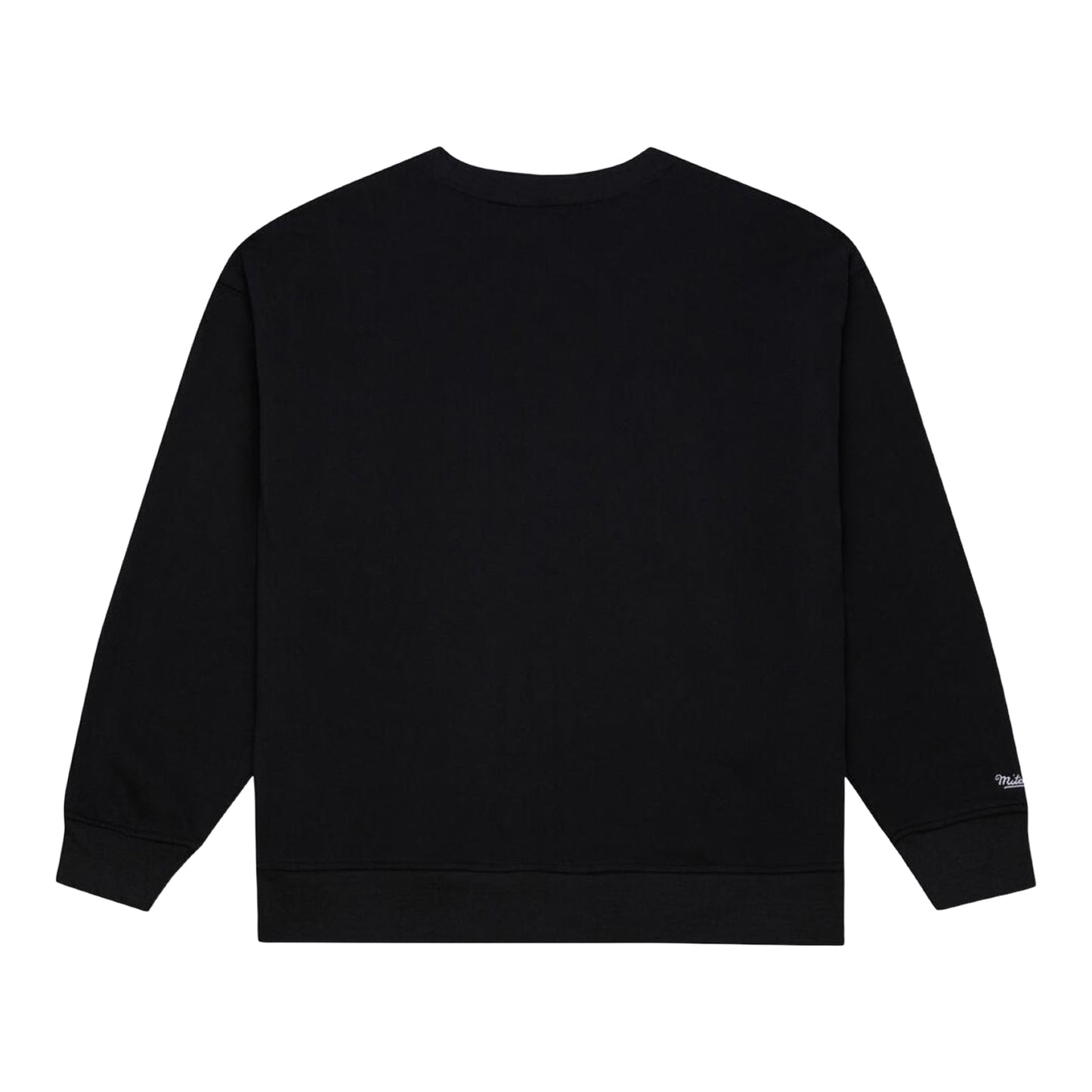 Ladies Chicago Bulls Mitchell & Ness Script Lightweight Crewneck in Black - Back View 