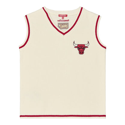 Ladies Chicago Bulls Mitchell & Ness Retro Roots Sweater Vest in Cream - Front View