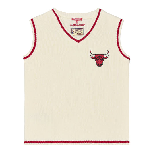 Ladies Chicago Bulls Mitchell & Ness Retro Roots Sweater Vest in Cream - Model Wearing