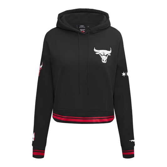 LADIES 2023-24 CHICAGO BULLS CITY EDITION PRO STANDARD M.O.M CROPPED HOODED SWEATSHIRT - front view