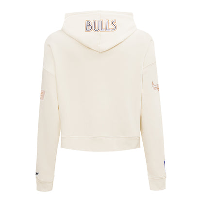 LADIES 2024-25 CHICAGO BULLS CITY EDITION CROPPED HOODED SWEATSHIRT IN WHITE - BACK VIEW