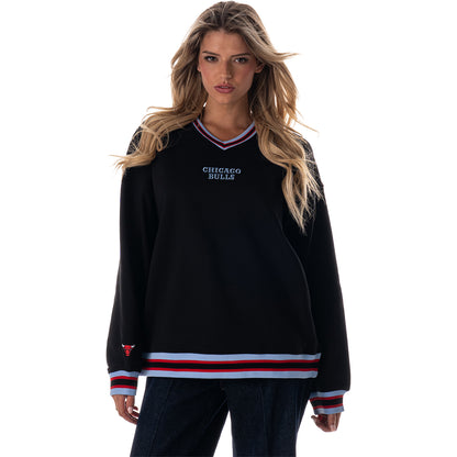 Ladies Chicago Bulls Wild Collective City Edition Jacquard V-Neck Sweater in Black - Front View