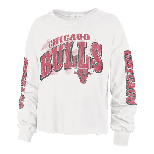 Ladies Chicago Bulls 47 Brand Sandstone Brush Long Sleeve T-Shirt in white - front view