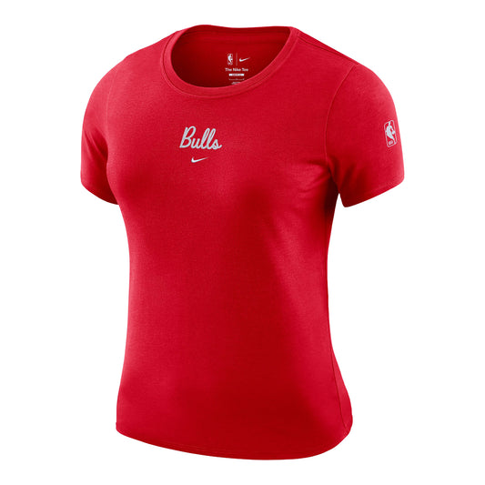 Ladies Chicago Bulls Nike Modern Crop T-Shirt in Red - Front View