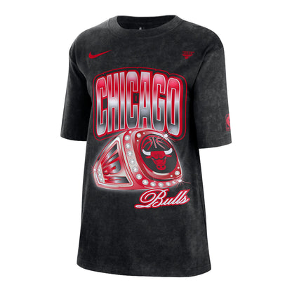 Ladies Chicago Bulls Nike Championship Ring T-Shirt in Black - Front View