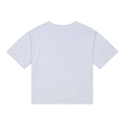 Ladies Chicago Bulls Mitchell & Ness Script Cropped T-Shirt in White - Back View