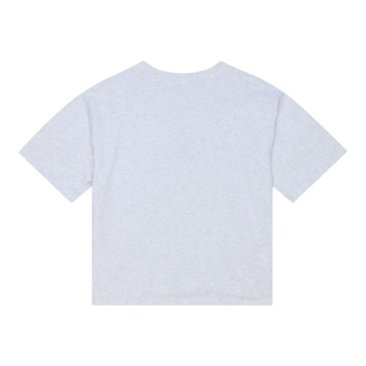 Ladies Chicago Bulls Mitchell & Ness Script Cropped T-Shirt in White - Front View