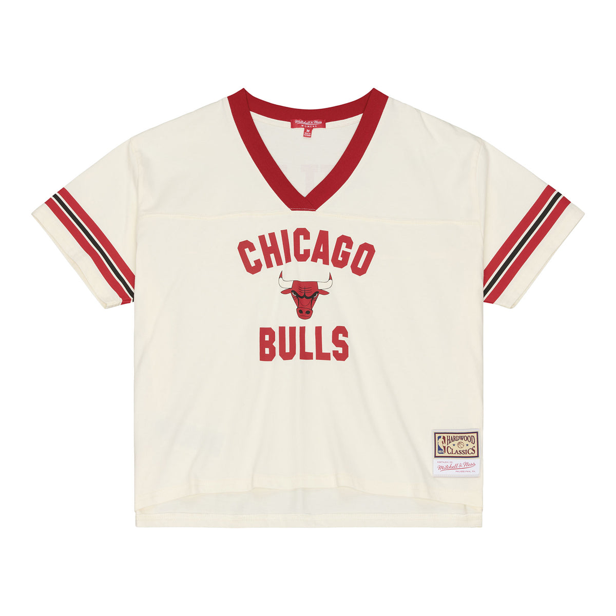 Ladies Chicago Bulls Mitchell & Ness Retro Roots Cropped T-Shirt - Front View