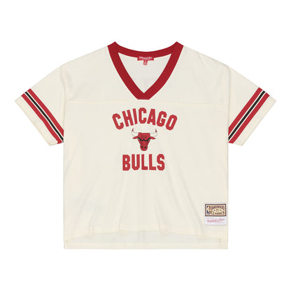 Ladies Chicago Bulls Mitchell & Ness Retro Roots Cropped T-Shirt - Front View