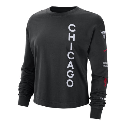 LADIES 2023-24 CHICAGO BULLS CITY EDITION NIKE WORDMARK LONG SLEEVE T-SHIRT - front view