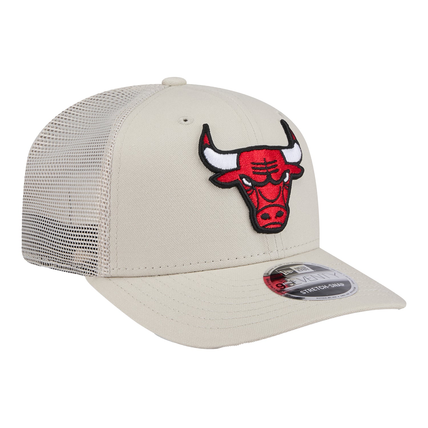 Chicago Bulls New Era 970SS Canvas Trucker Hat In White - Front Right View