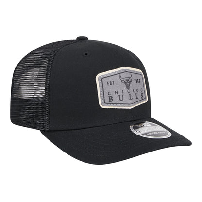 Chicago Bulls New Era 970SS Suede Patch Trucker Hat In Black - Front Right View