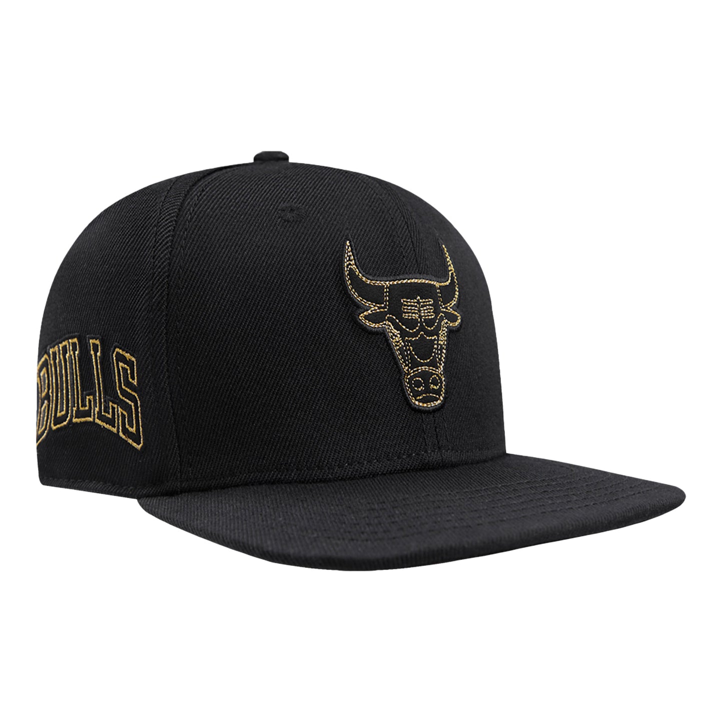 Chicago Bulls Pro Standard Gold Collection Snapback In Black - Front Right View