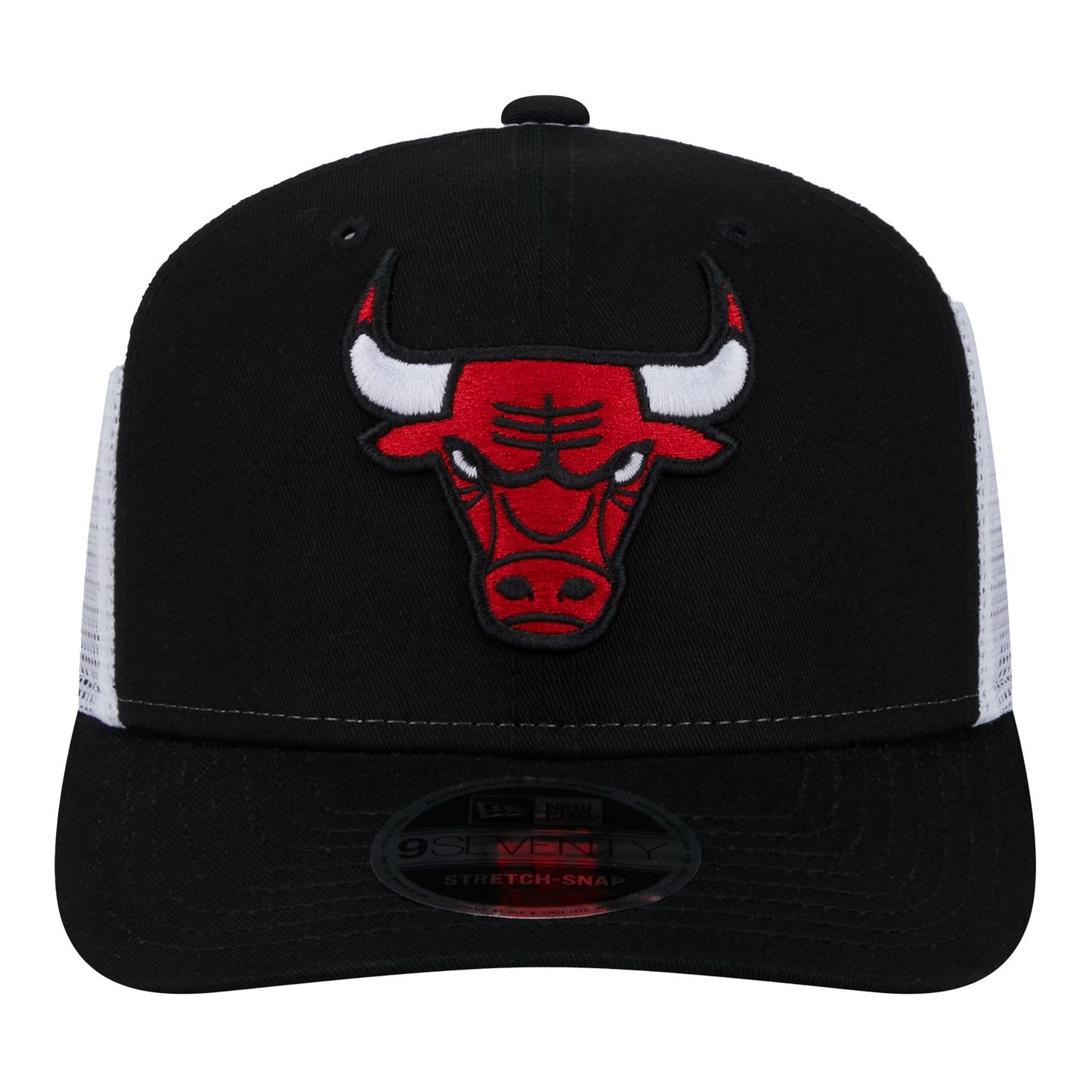 Chicago Bulls New Era 970 Stretch Core Classic Trucker Hat In Black - Front View