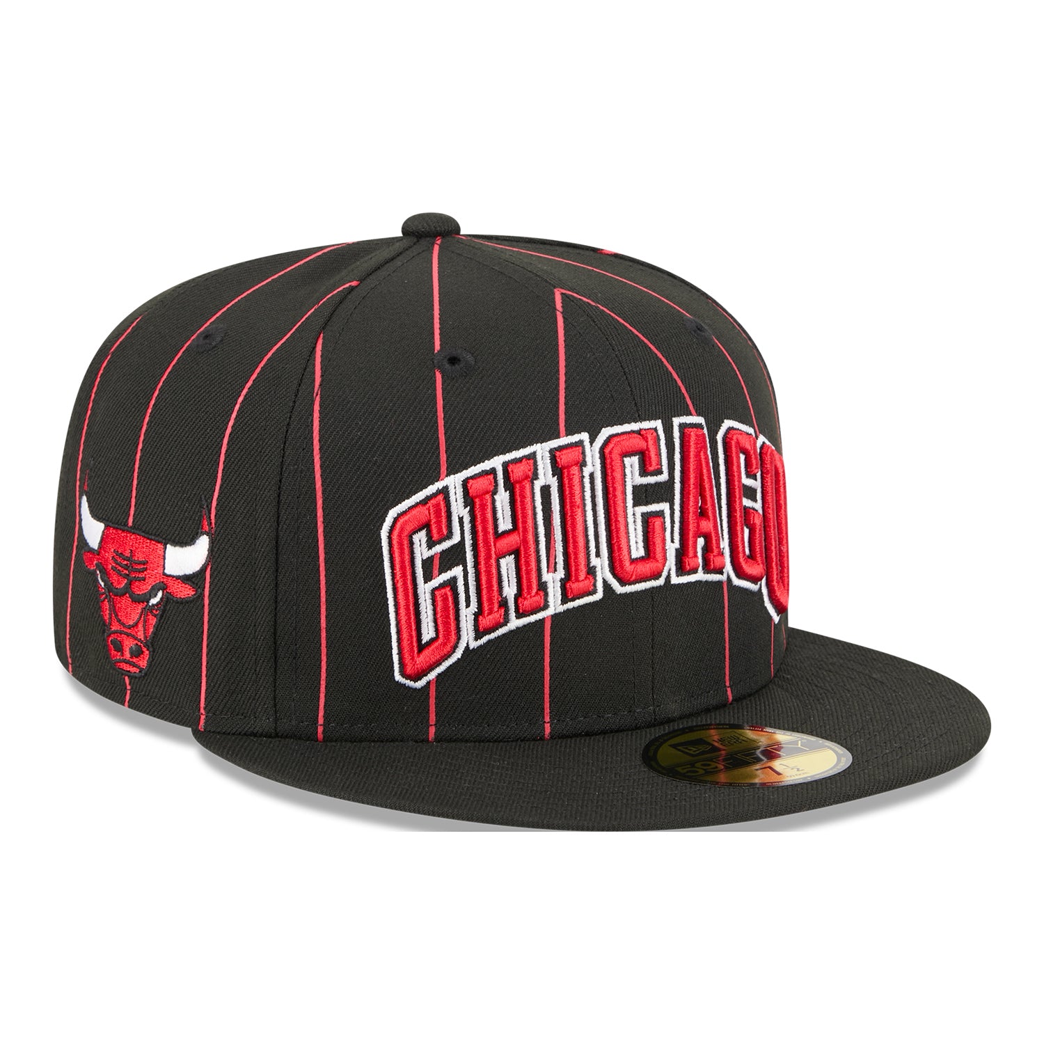 Chicago Bulls New Era 2025 Statement 5950 Fitted Hat in Black - Front Right View