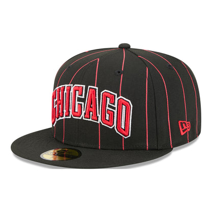 Chicago Bulls New Era 2025 Statement 5950 Fitted Hat in Black - Front Left View