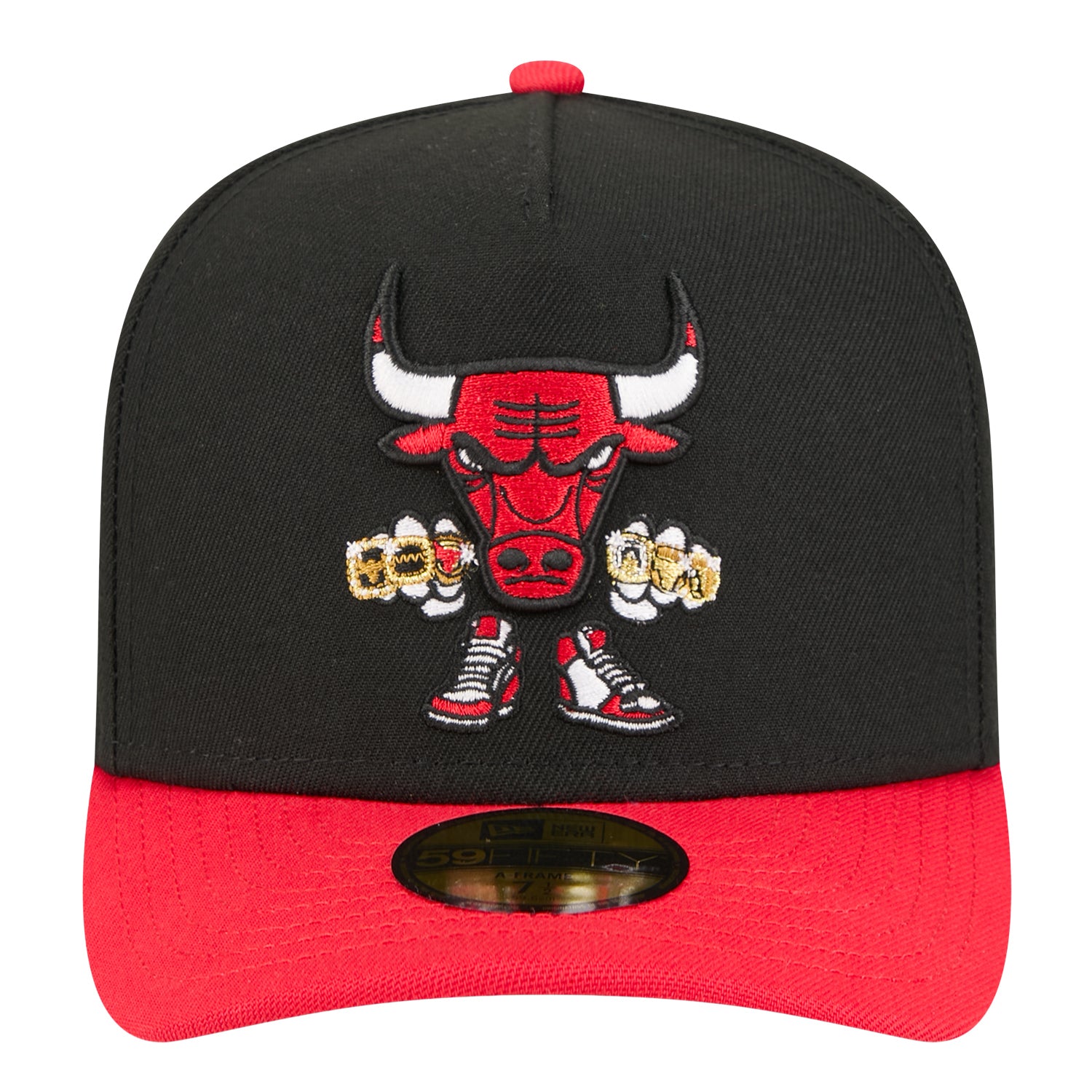 Chicago Bulls New Era Ring Knuckles 5950AF Fitted Hat in Black - Front View