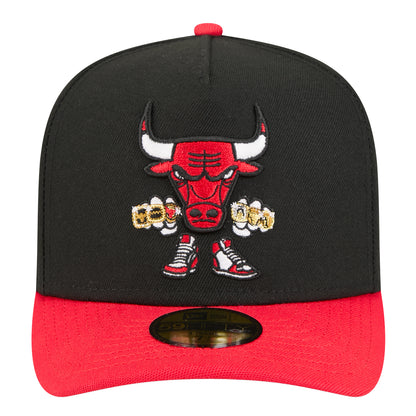 Chicago Bulls New Era Ring Knuckles 5950AF Fitted Hat in Black - Front View
