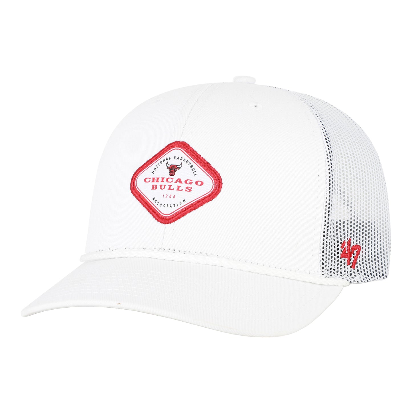 Chicago Bulls 47 Brand Tuskin Rope Trucker Snapback in White - Front Left View