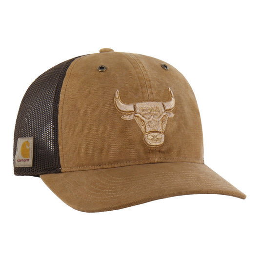 Chicago Bulls 47 Brand Carhartt GD Trucker Snapback in Brown - Front Left View