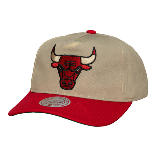 Chicago Bulls Mitchell & Ness Retro Roots Snapback in Tan - Front Left View