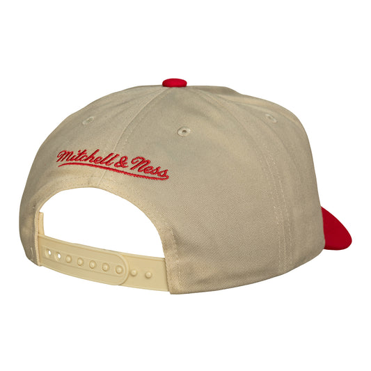 Chicago Bulls Mitchell & Ness Retro Roots Snapback in Tan - Front Left View