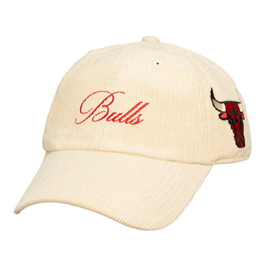 Chicago Bulls Mitchell & Ness Heritage Hues Corded 1904 Adjustable Hat in White - Front Left View