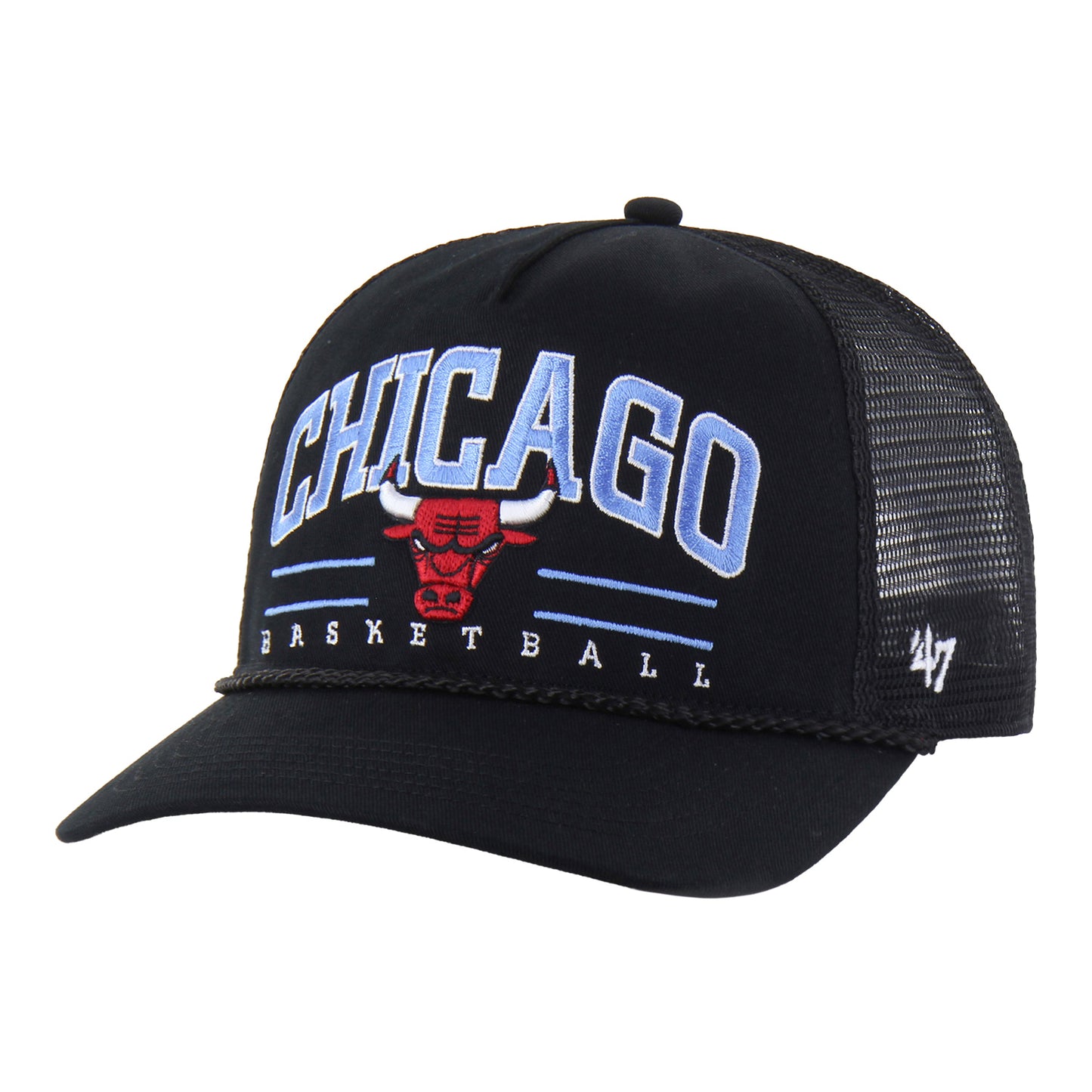 2025-26 City Edition Chicago Bulls 47 Brand Roscoe Hitch Snapback in Black - Front Left View