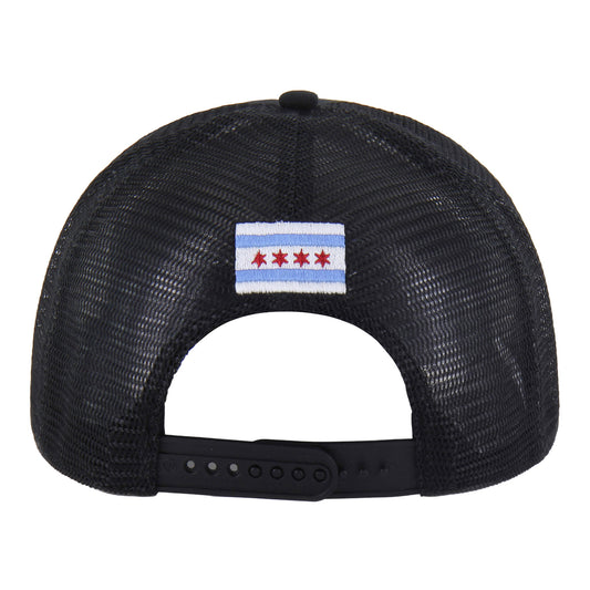 2025-26 City Edition Chicago Bulls 47 Brand Roscoe Hitch Snapback in Black - Front Left View