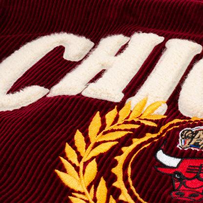 Chicago Bulls Mitchell & Ness Collegiate Varsity Jacket - close up view