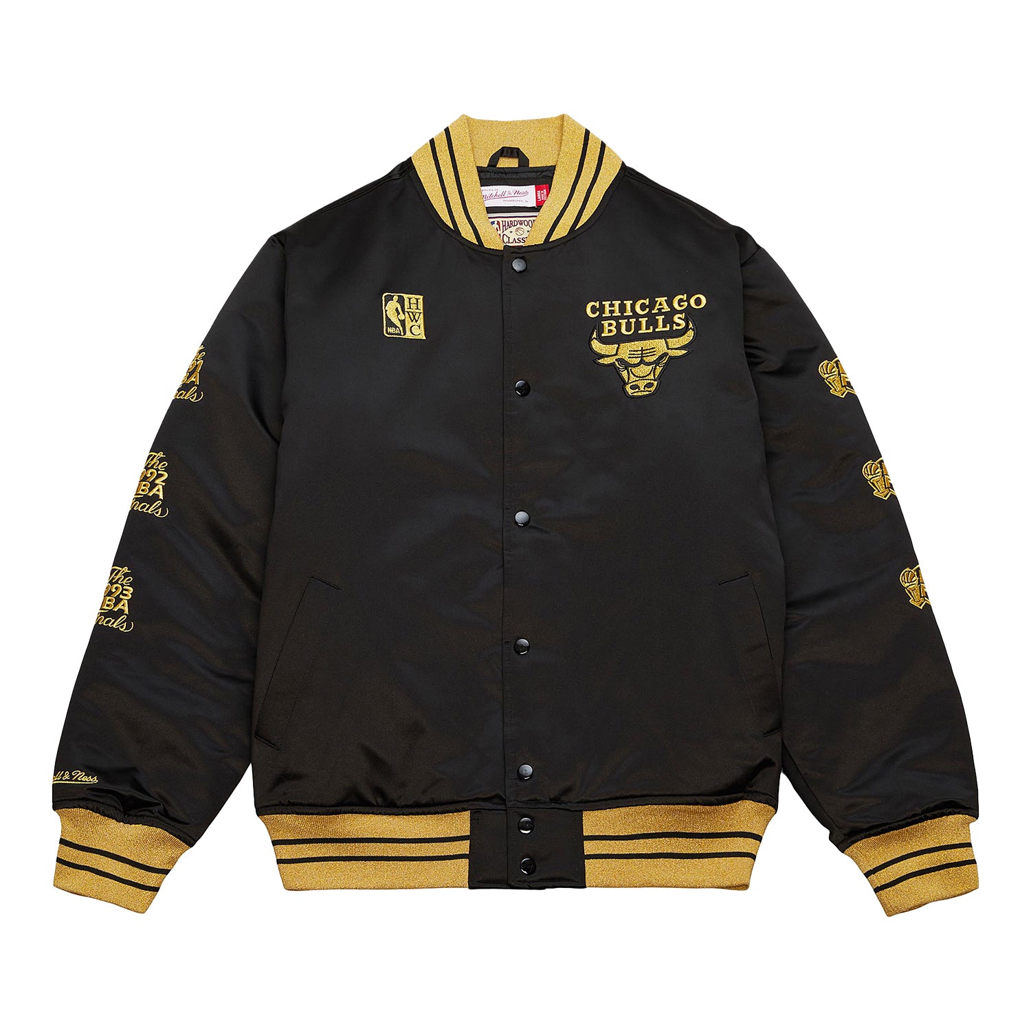 Chicago Bulls Mitchell & Ness MVP Satin Jacket in black - front view
