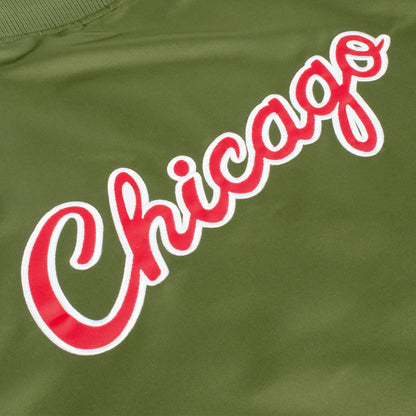 Chicago Bulls Mitchell & Ness Satin Bomber Jacket - close up view