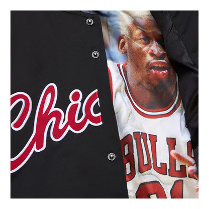 Chicago Bulls Mitchell & Ness Dennis Rodman Satin Jacket In Black - Inside View