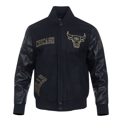 Chicago Bulls Pro Standard Gold Collection Jacket In Black - Front View