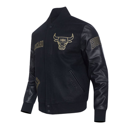 Chicago Bulls Pro Standard Gold Collection Jacket In Black - Front Side View