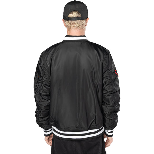 Chicago Bulls New Era Alpha Industries Patch Jacket in Black - Front View