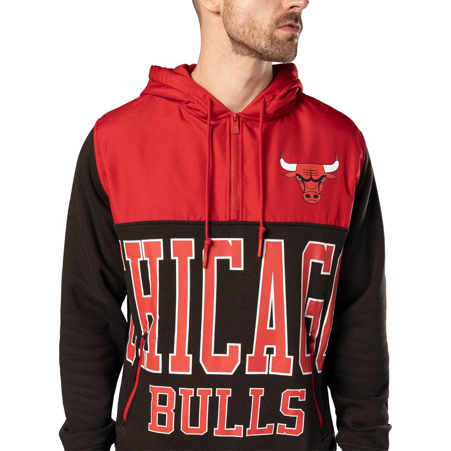 Chicago Bulls New Era Nylon Ripstop Jacket in Black - Front View