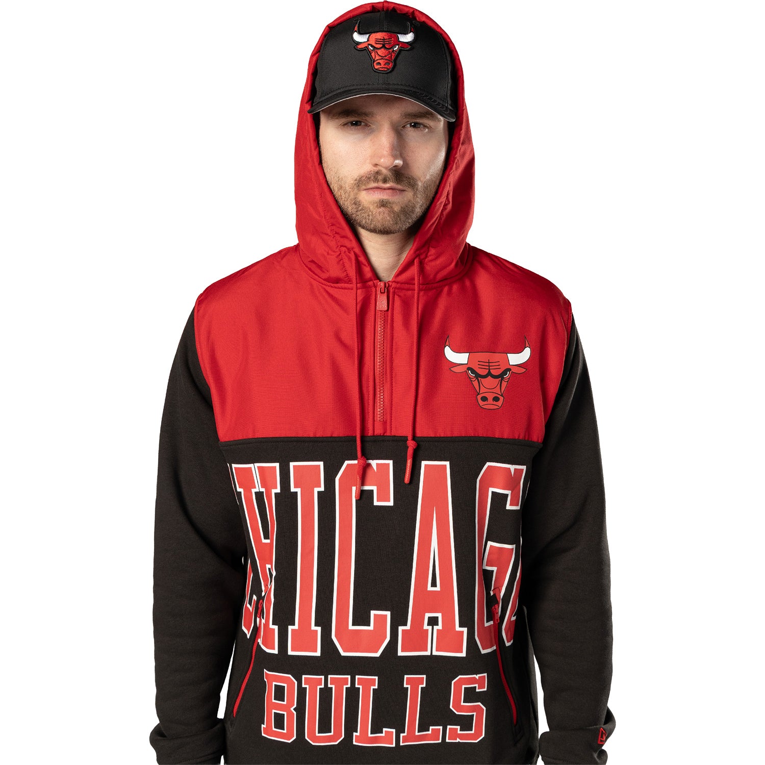 Chicago Bulls New Era Nylon Ripstop Jacket in Black - Front View
