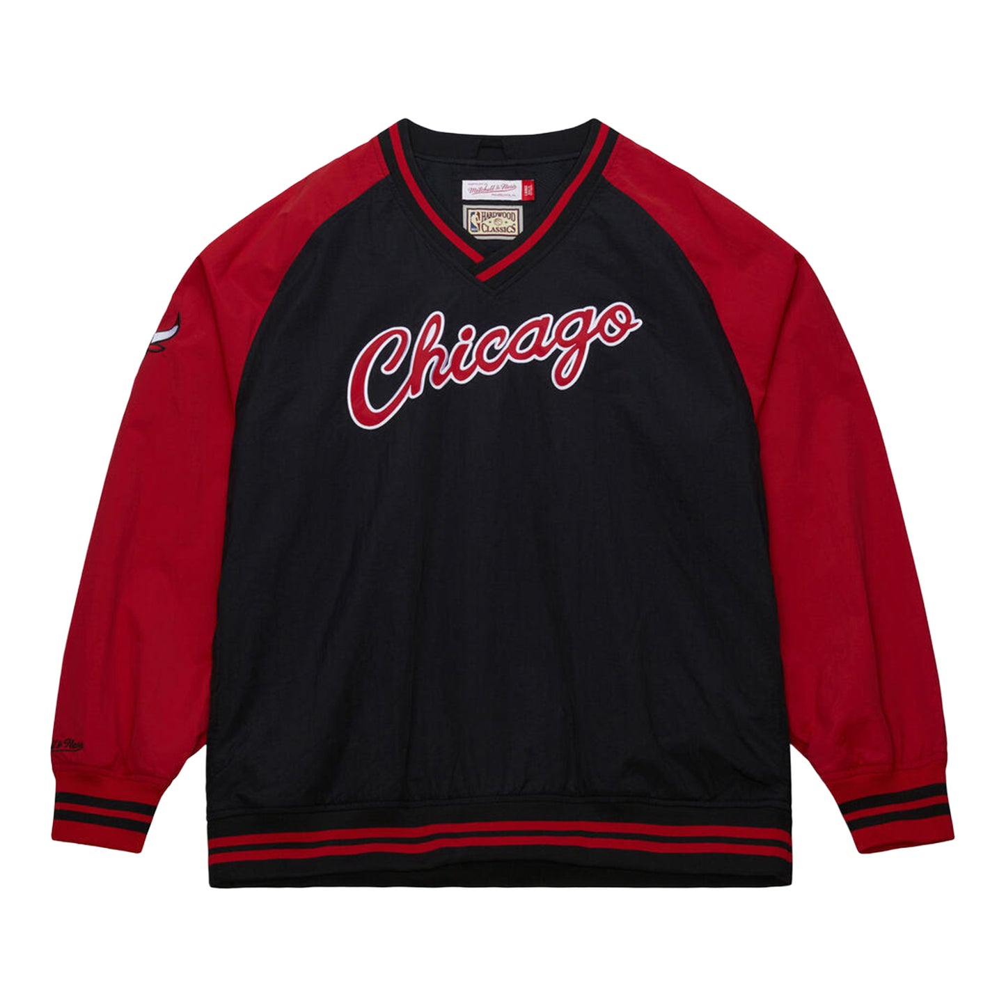 Chicago Bulls Mitchell & Ness V-Neck Scripted Pullover in Black - Front View