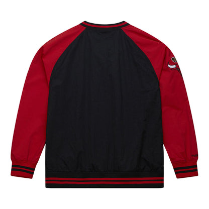 Chicago Bulls Mitchell & Ness V-Neck Scripted Pullover in Black - Back View 