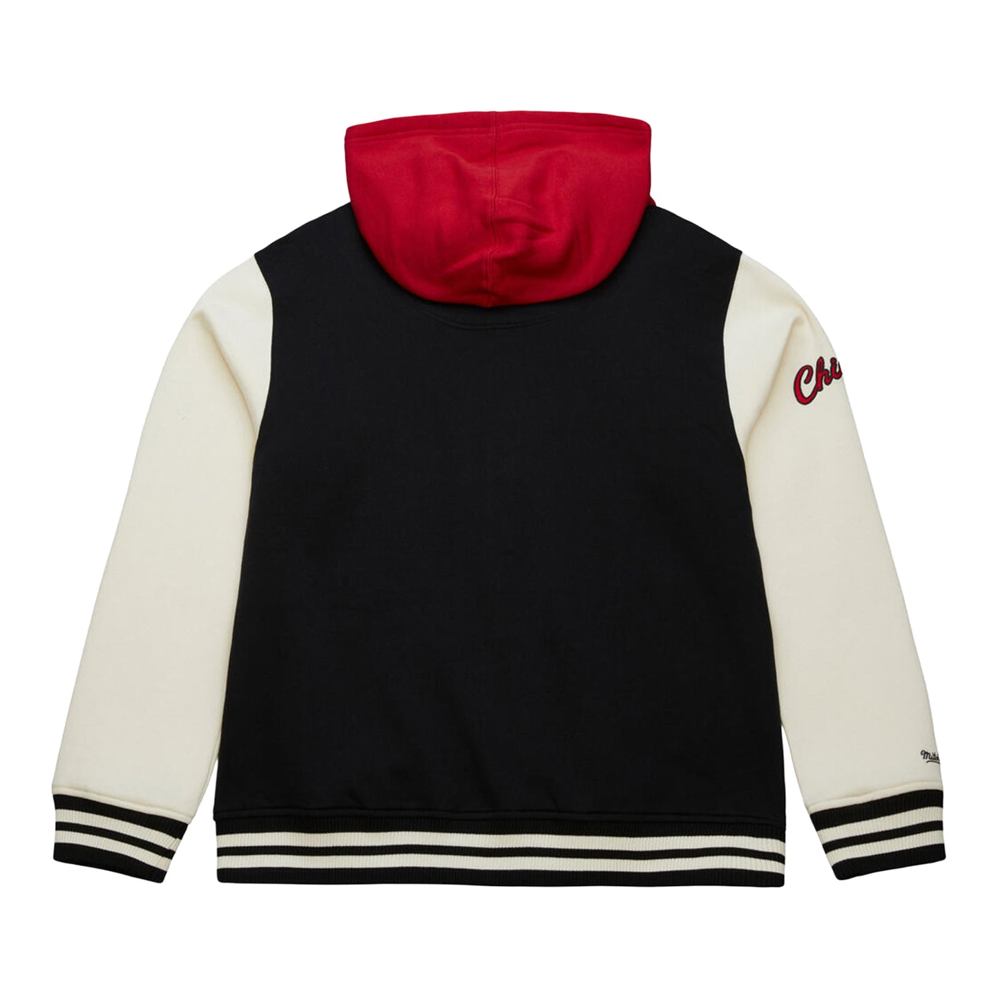 Chicago Bulls Mitchell & Ness Courtside Fleece Hooded Jacket in Black - Back View 