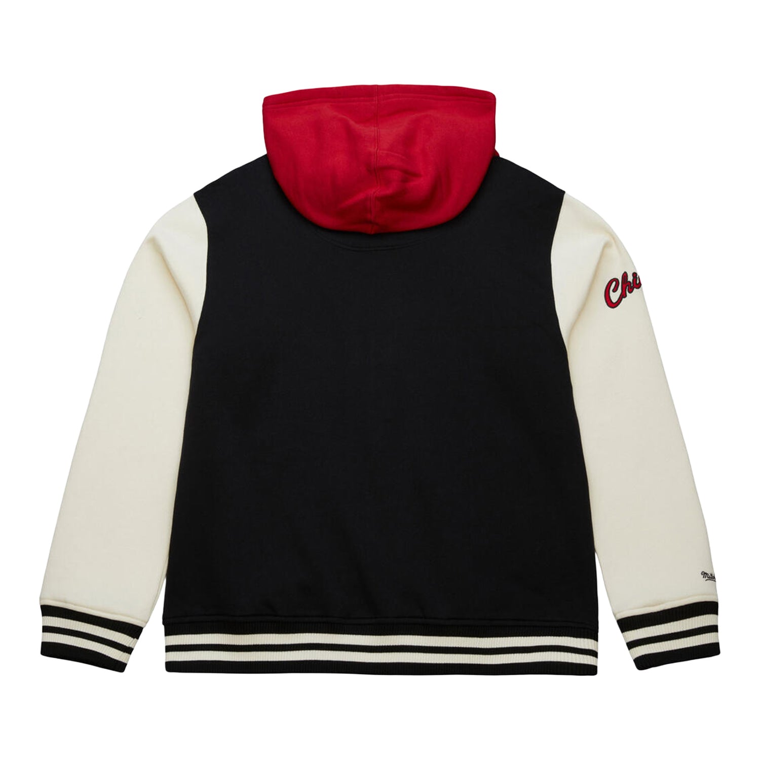Chicago Bulls Mitchell & Ness Courtside Fleece Hooded Jacket in Black - Back View 