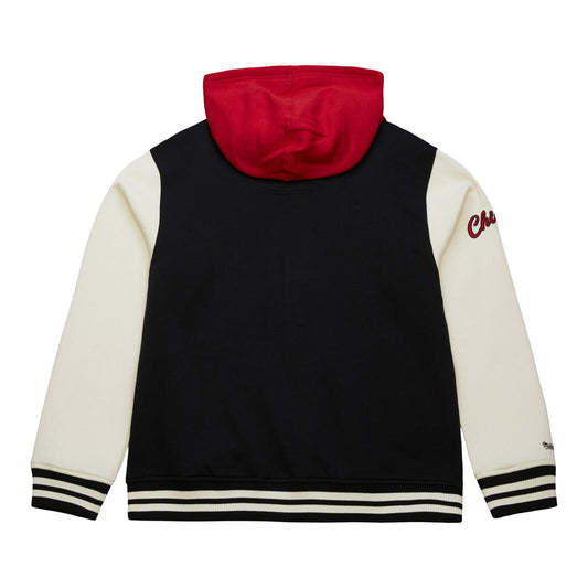Chicago Bulls Mitchell & Ness Courtside Fleece Hooded Jacket in Black - Front View